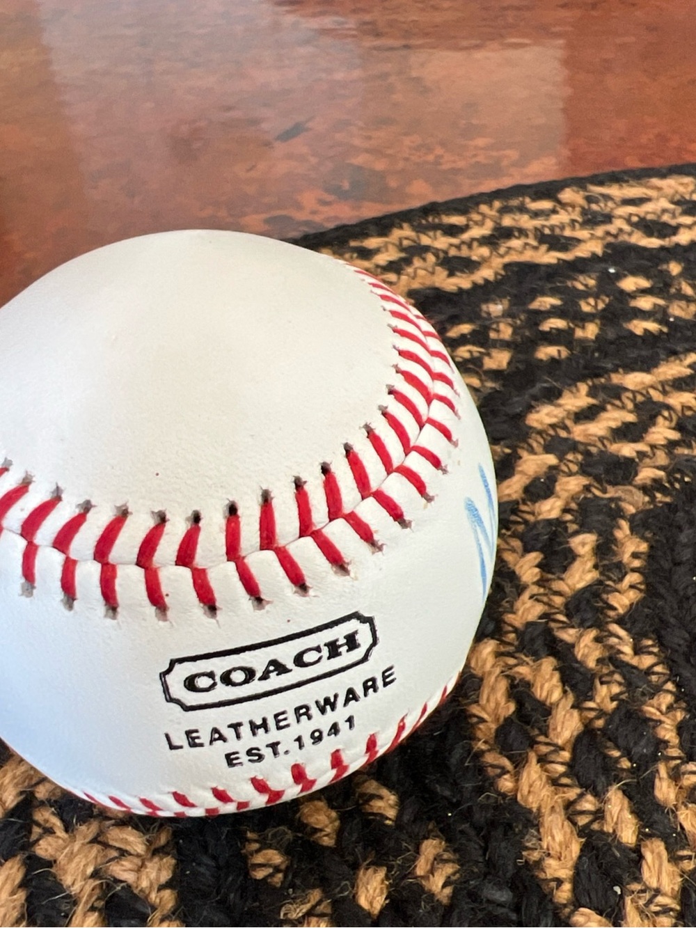 Coach White Leather Baseball with Red Stitching